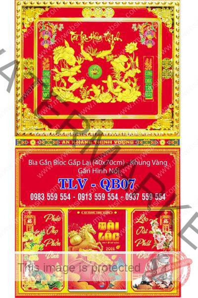 Bìa lịch gập khung vàng Khai Xuân Khởi Lộc