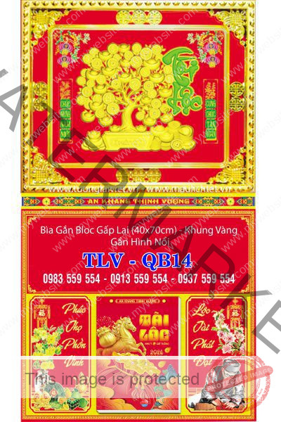 Bìa lịch gập khung vàng Kim Tiền Tài Lộc