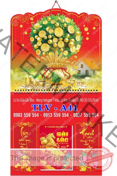 Bìa lịch giữa lò xo Lộc Kim tiền