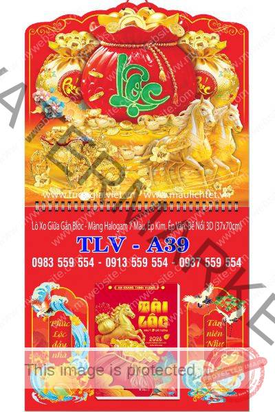 Bìa lịch giữa lò xo Lộc Túi Vàng